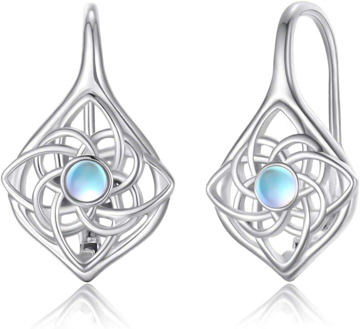 925 Sterling Silver Moonstone Celtic Knot Hoop Earrings for Women-0-1