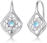 wholesale 925 Sterling Silver & Rainbow Moonstone Celtic Knot Drop Dangle Hook Studs Earrings for Women  4cm Long-C-Celtic Knot