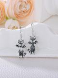 wholesale 925 Sterling Silver Black Cat Bat Skull Gothic Dangle Drop Earrings for Women-0-2