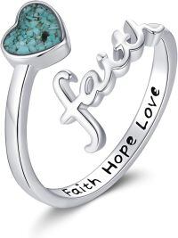 wholesale 925 Sterling Silver Faith Hope Love Adjustable Ring-B2-Faith Turquoise Ring
