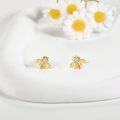 wholesale 14K Gold Honeybee Stud Earrings with Cubic Zirconia Minimalist Animal Jewelry for Women and Girls-0-3