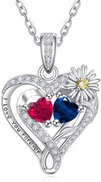 wholesale  Sterling Silver Daisy Heart Birthstone Necklace for Women -07-09-Jul-Sept