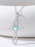 wholesale 925 Sterling Silver Heart-Shaped Blue Stone Infinity Cross Pendant Necklace for Women Christian -0-1