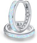 wholesale 925 Sterling Silver White Opal Hoop Earrings for Women, 15mm Hypoallergenic Nickel-Free October Birthstone Jewelry Gift-0-0
