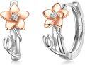 wholesale 925 Sterling Silver Floral Huggie Hoops with CZ Stones - Minimalist Ear Cuffs for Women and Girls-0-0