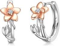 wholesale 925 Sterling Silver Floral Huggie Hoops with CZ Stones - Minimalist Ear Cuffs for Women and Girls-3-Daffodils