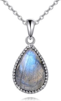 wholesale Sterling Silver Moss Agate Turquoise Larimar Aquamarine Opal Black Onyx Rose Quartz Moonstone Pendant Necklace-Labradorite