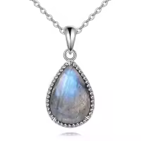 wholesale 925 Sterling Silver Moss Agate Turquoise Larimar Aquamarine Opal Black Onyx Rose Quartz Moonstone Pendant Necklace-Labradorite