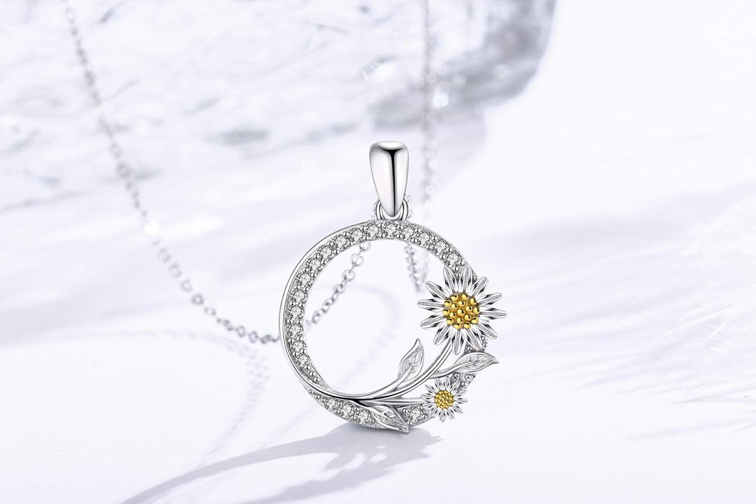 Sterling Silver Zircon Sunflower Daisy Necklace for Women Ideal Gift-0-6