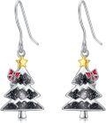 wholesale 925 Sterling Silver Christmas Tree Dangle Earrings with Stars and Bows-0-0