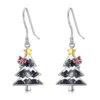 wholesale 925 Sterling Silver Christmas Tree Dangle Earrings-Crushed Obsidian