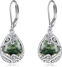wholesale Sterling Silver Moonstone Leverback Teardrop Dangle Earrings for Women-H-Moss Agate
