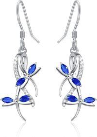 wholesale 925 Sterling Silver Blue Crystal Dragonfly Drop Earrings for Women-sapphire