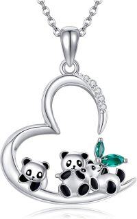 wholesale Sterling Silver & Zircon Heart-Shaped Panda Necklace with 3 Cute Pandas, Adjustable Chain, Gift for Friends Women-Pandas