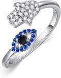 wholesale TOUPOP Evil Eye Rings For Women S925 Sterling Silver Hamsa Hand Turkish Adjustable Wrap Open Adjustable Rings Amulet Jewelry Protection Lucky Gifts -0-0
