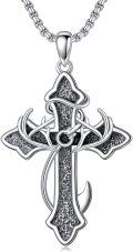 wholesale 925 Sterling Silver &  Celtic Crucifix Anchor Fish Hook Cross Pendant Necklace for Men Women-0-0