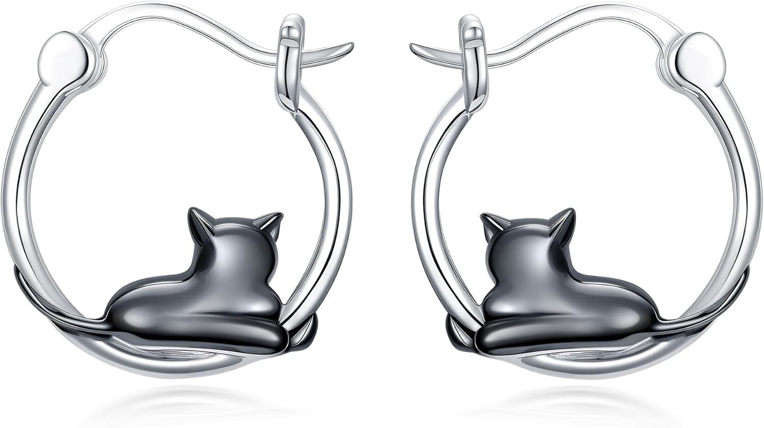 wholesale 925 Sterling Silver Black Cat Huggie Hoop Earrings for Sensitive Ears Cute Animal s for Women-0-0