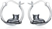 wholesale 925 Sterling Silver Black Cat Huggie Hoop Earrings for Sensitive Ears Cute Animal s for Women-Black Cat