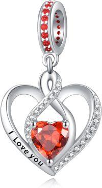 wholesale 925 Sterling Silver Heart Birthstone Charms for Bracelets Jewelry Gifts-Dangle - Jan - Garnet