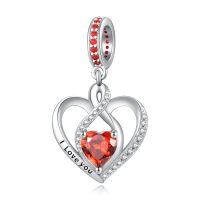wholesale 925 Sterling Silver Heart Birthstone Charms for Bracelets Jewelry Gifts-Dangle - Jan - Garnet