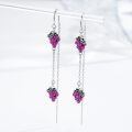 wholesale 925 Sterling Silver Pink Grape Enamel Long Chain Drop Earrings-0-1