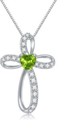 wholesale 925 Sterling Silver Birthstone Cross Necklace for Women Birthday Mother s Day Gift ( )-08-Aug Birthstone - Peridot