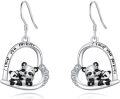 wholesale 925 Sterling Silver Heart-Shaped Panda Family Drop Earrings with Cubic Zirconia and Engraved I Love You Forever-0-0