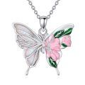 wholesale 925 Sterling Silver Pink Opal and Green Moss Agate Butterfly Flower Pendant Necklace-0-0
