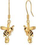 wholesale Gold 925 Sterling Silver Honey Bee Dangle Earrings 3D Insect Jewelry for Women Girls Minimalist Gift -0-0