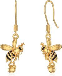 wholesale Gold 925 Sterling Silver Honey Bee Dangle Earrings 3D Insect Jewelry for Women Girls Minimalist Gift -bee