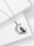 wholesale 925 Sterling Silver Moonstone Cat Family Pendant Necklace with Stars and Engraving - Gifts for Women-0-4