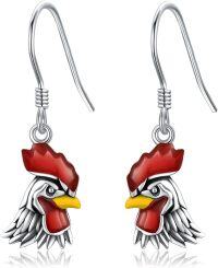 wholesale 925 Sterling Silver Rooster Head Drop Dangle Earring  for Women Girl-Chicken