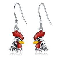 wholesale 925 Sterling Silver Rooster Earrings With Red Comb And Yellow Beak-Chicken