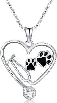 wholesale Sterling Silver Birthstone Vet Stethoscope Necklace Dog Paw Pendant Nurse Jewelry Gift for Women Veterinarians-Stethoscope 04-April Birthstone