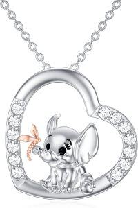 wholesale 925 Sterling Silver Elephant Heart-Shaped Pendant Necklace with Cubic Zirconia Stones - Cute Animal s for Women and Girls-elephant