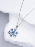 wholesale 925 Sterling Silver Snowflake Blue Crystal Pendant Necklace for Women Winter Holiday s-0-2