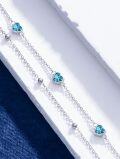 wholesale 925 Sterling Silver Blue Topaz & Cubic Zirconia Double Strand Heart Charm Bracelet - December Birthstone Gift for Women-0-2