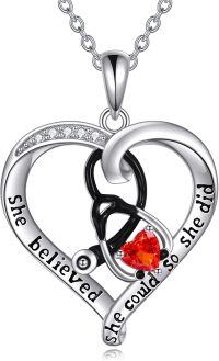 wholesale 925 Sterling Silver She Believed So She Did Heart Necklace-07 July-Ruby