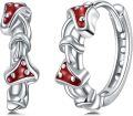 wholesale 925 Sterling Silver Red Enamel Mushroom Huggie Hoop Earrings for Women-0-0