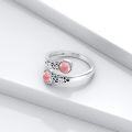 wholesale 925 Sterling Silver Pink Stone Adjustable Vintage Floral Ring - 5.3mm Double Stone, Size 8, Oxidized Design-0-1