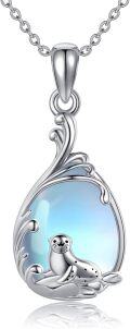 wholesale 925 Sterling Silver Blue Moonstone Seal Pendant Necklace-0-0