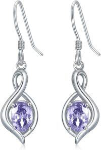 wholesale 925 Sterling Silver Oval Gemstone Dangle Drop Earrings for Women-Light Purple