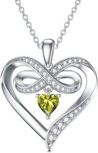 wholesale 925 Sterling Silver Birthstone Infinity Heart Necklace 20 Women s Jewelry Gift-08-Aug-Created Peridot