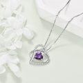 wholesale 925 Sterling Silver Heart-Shaped Purple Crystal Mother Daughter Matching Necklaces Set Gifts for Mom Grandmother Wife-0-2