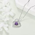 wholesale 925 Sterling Silver Heart-Shaped Purple Crystal Mother Daughter Matching Necklaces Set Gifts for Mom Grandmother Wife-0-2