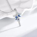 wholesale 925 Sterling Silver Dragonfly Cross Pendant Necklace Blue Enamel Jewelry for Women Girls Gift 45cm Chain Length-0-3