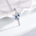 wholesale 925 Sterling Silver Dragonfly Cross Pendant Necklace Blue Enamel Jewelry for Women Girls Gift 45cm Chain Length-0-3