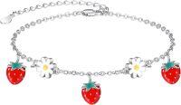 wholesale 925 Sterling Silver Daisy & Strawberry Charm Bracelet for Women Girls Fun Gift Jewelry-Strawberry