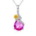 TOUPOP Sterling Silver Pink Tourmaline Marigold Pendant Necklace-0-0
