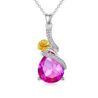 TOUPOP Sterling Silver Pink Tourmaline Marigold Pendant Necklace-undefined